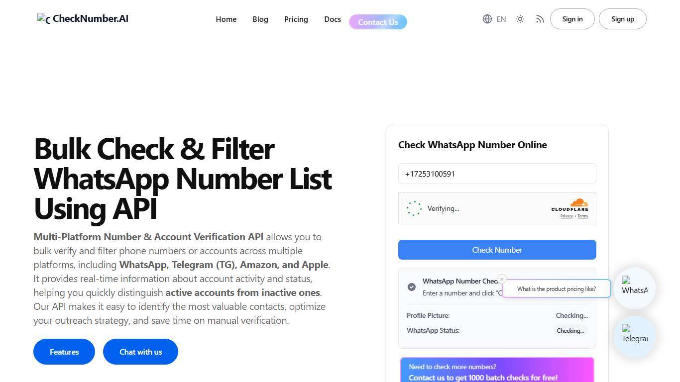 WhatsApp Number Checker & Filter (API or No-Code) - CheckNumber.AI